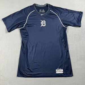 Detroit Tigers Shirt Mens M Blue Nike Pro Combat MLB DriFit Training Workout